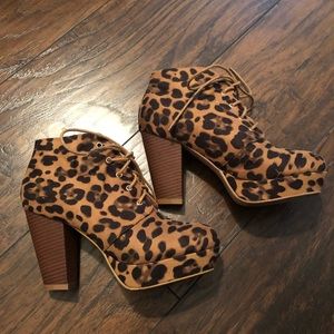 Leopard platform lace up booties